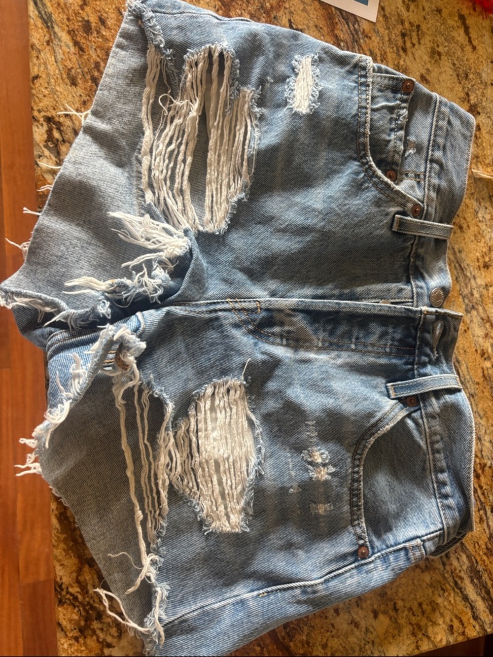 Levi's Distressed Light Blue Denim Jean Shorts